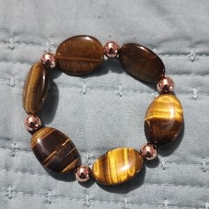 Handmade Brown Tiger's Eye and Rose Gold Beaded Bracelet